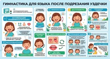 Рабочий лист: Гимнастические упражнения, которые направлены на активизацию подвижности языка после подрезания подъязычной складки — Логопедия, подготовительная группа (6–7 лет)