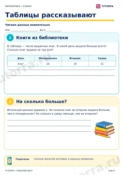 Таблицы рассказывают: рабочий лист по математике, 4 класс