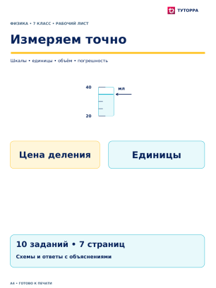 Измеряем точно - рабочий лист по физике, 7 класс