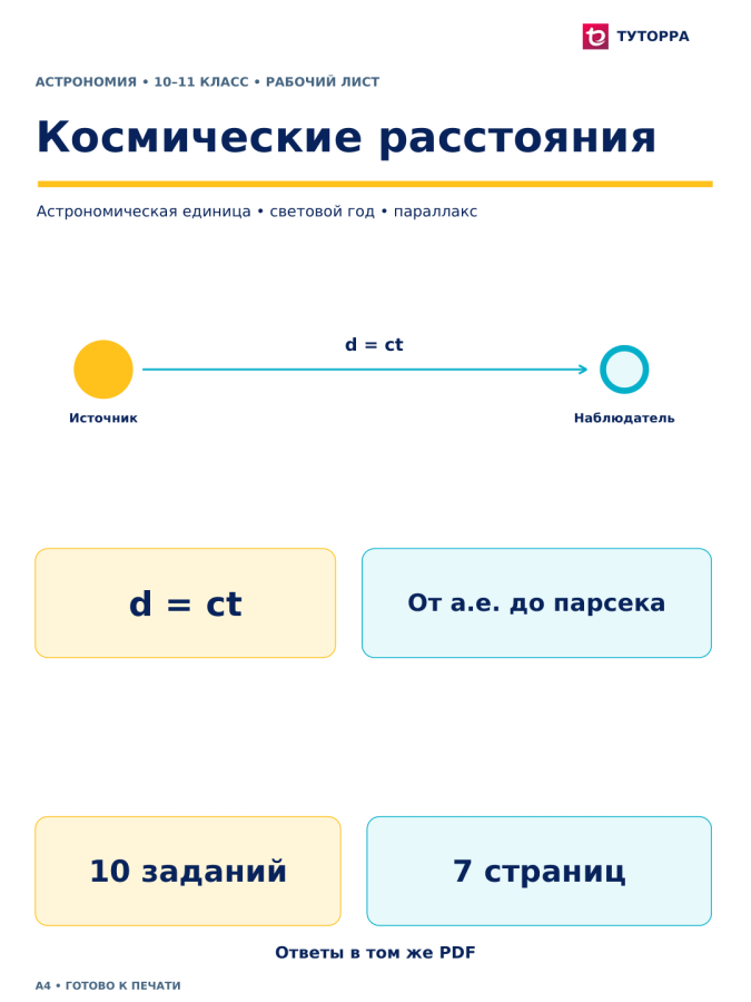 Космические расстояния - рабочий лист по астрономии, 10–11 классы