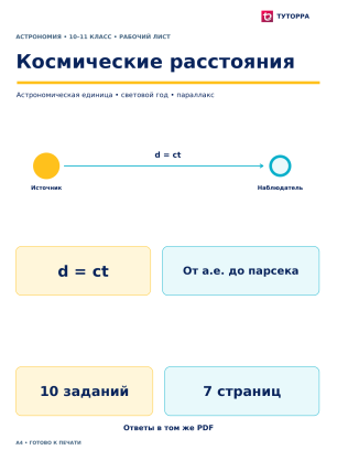Космические расстояния - рабочий лист по астрономии, 10–11 классы