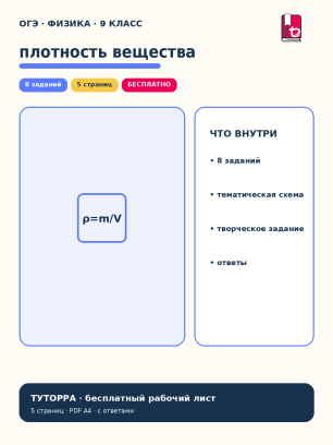 ОГЭ по физике: плотность, масса и объём — рабочий лист, 9 класс
