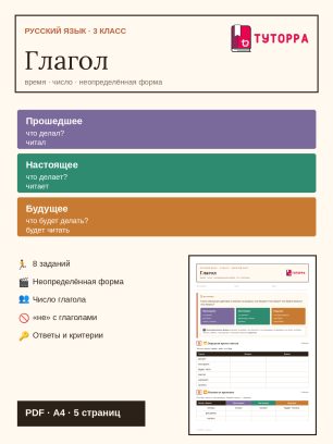 Рабочий лист по русскому языку 3 класс — Глагол: время, число, неопределённая форма