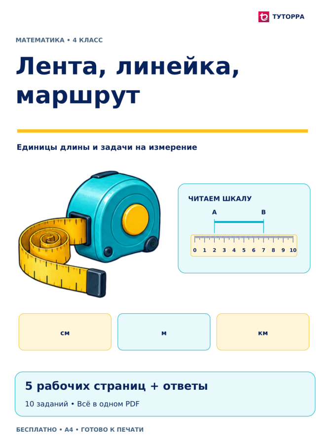 Лента, линейка, маршрут: рабочий лист по математике, 4 класс