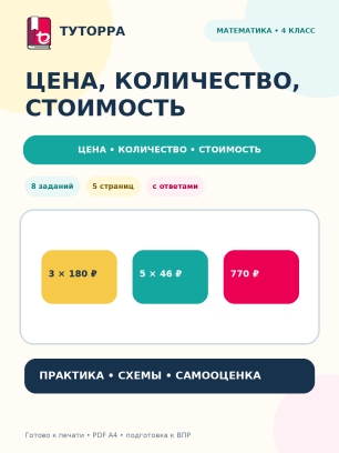 Цена, количество, стоимость: математика, 4 класс
