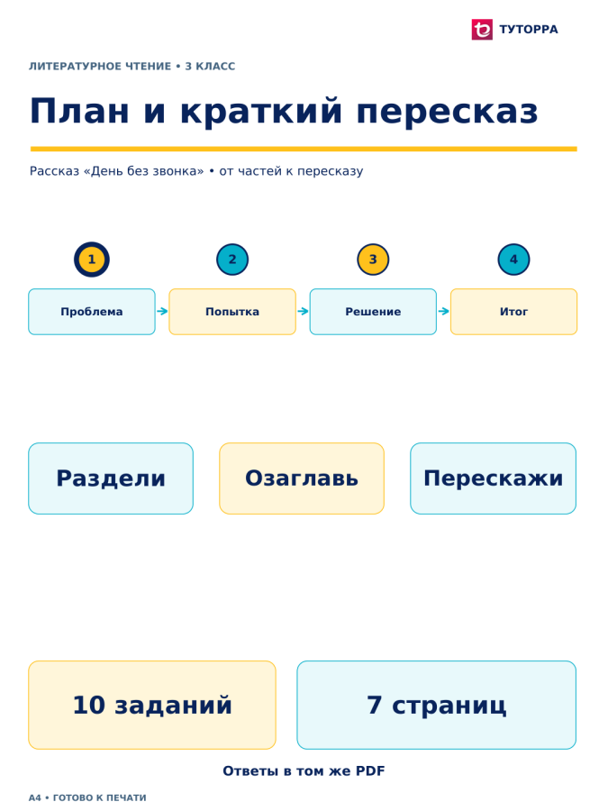 План и краткий пересказ - рабочий лист по литературному чтению, 3 класс