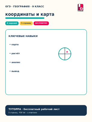 ОГЭ по географии: координаты и карта — рабочий лист, 9 класс