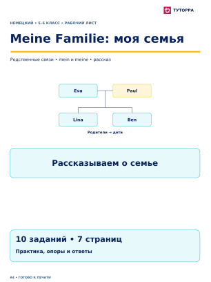 Meine Familie: моя семья - рабочий лист по немецкому языку, 5–6 классы