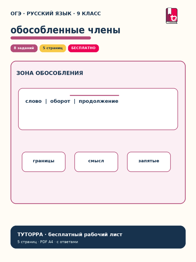 ОГЭ русский язык: обособленные члены предложения — рабочий лист, 9 класс