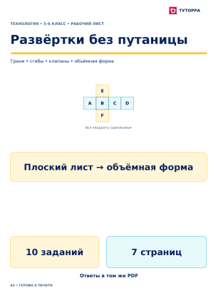 Развёртки без путаницы - рабочий лист по технологии, 5–6 классы