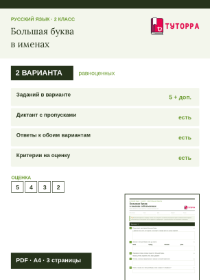 Контрольная работа по русскому языку 2 класс — Большая буква в именах собственных