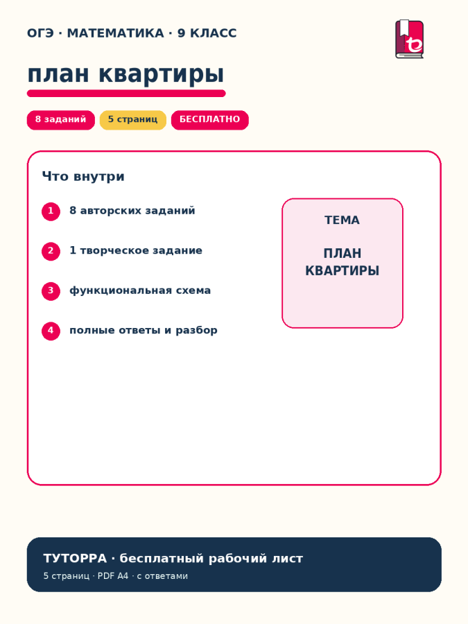 ОГЭ по математике: план квартиры, площадь и масштаб — рабочий лист, 9 класс