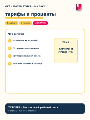 ОГЭ по математике: тарифы, проценты и стоимость — рабочий лист, 9 класс
