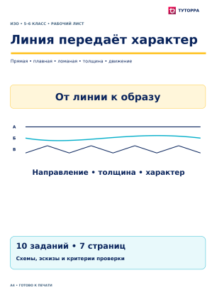 Линия передаёт характер - рабочий лист по ИЗО, 5–6 классы