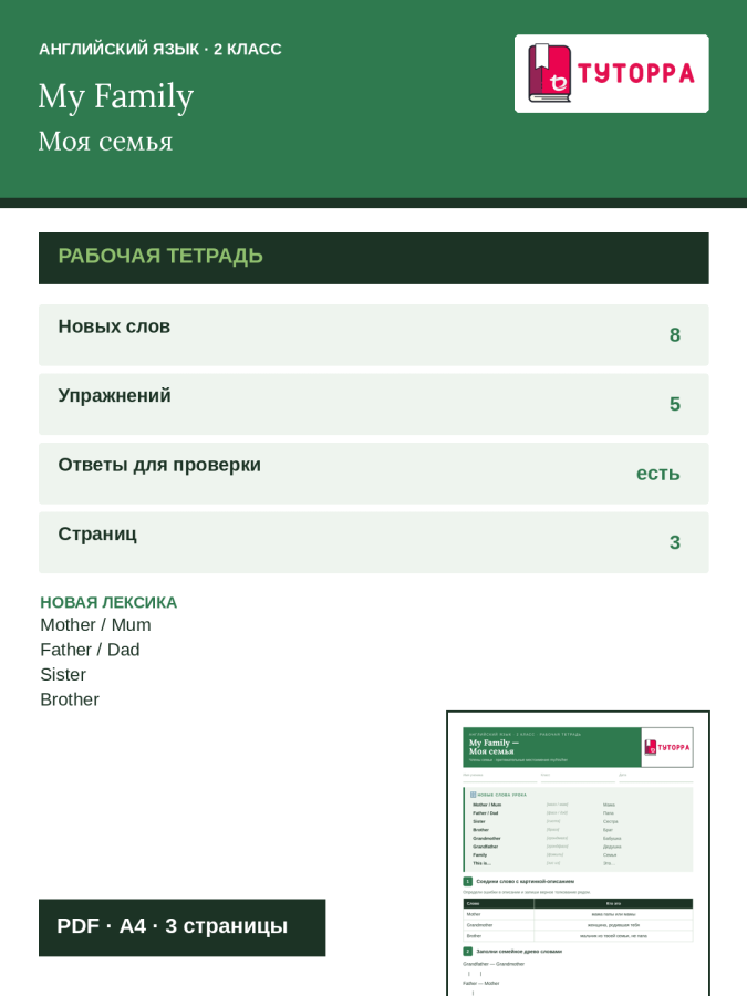 Рабочая тетрадь по английскому языку 2 класс — члены семьи, притяжательные конструкции
