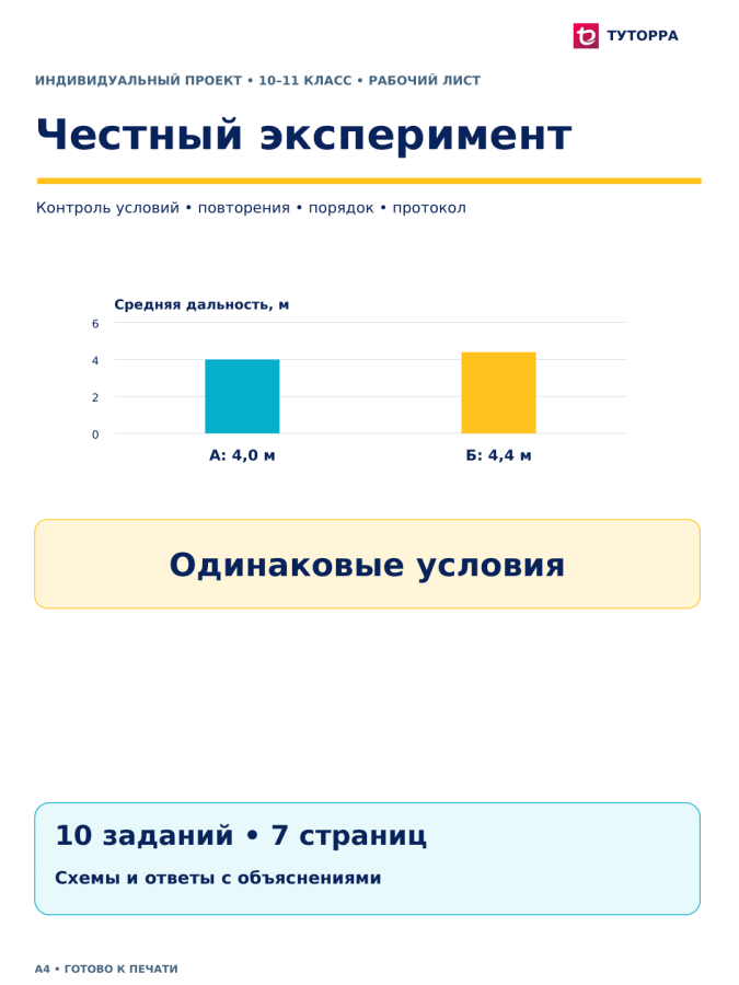 Честный эксперимент - рабочий лист по индивидуальному проекту, 10–11 классы