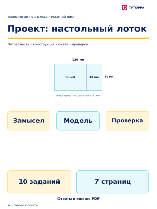 Проект: настольный лоток - рабочий лист по технологии, 5–6 классы