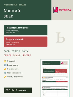 Рабочий лист по русскому языку 3 класс — Мягкий знак: показатель мягкости и разделительный