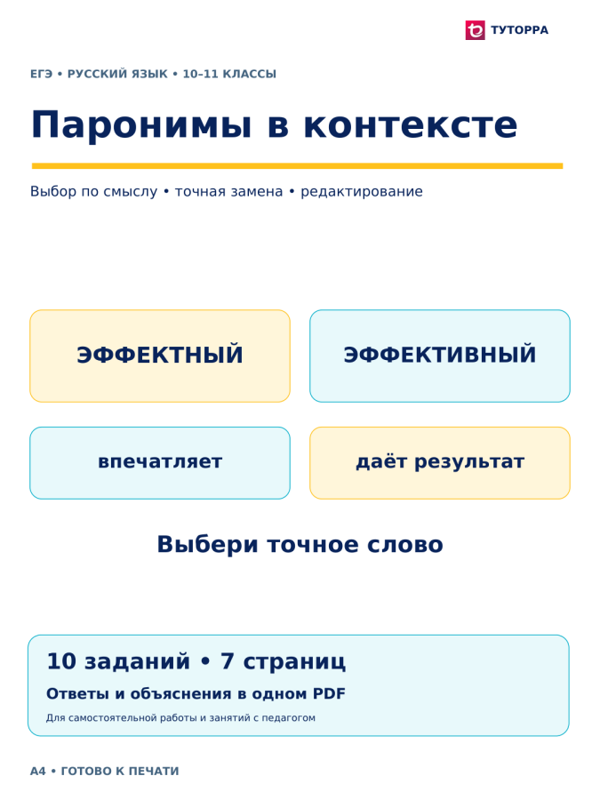 Паронимы в контексте — ЕГЭ по русскому языку, 10–11 классы
