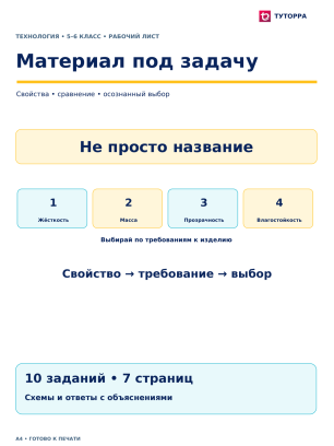Материал под задачу - рабочий лист по технологии, 5–6 классы